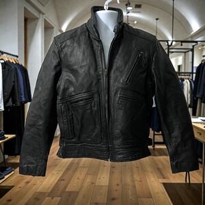 FMC Mens Black Leather Cafe Racer‎ Motorcycle Jacket Thinsulate Insulated Small